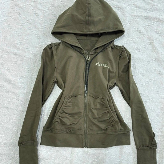 American Vintage Slim Fit Olive Green Printed Hooded SA233