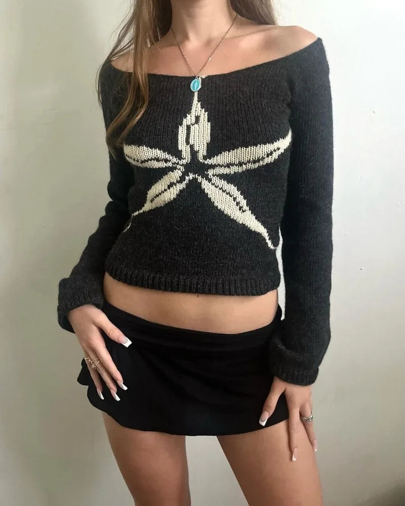 Slash Neck Knitted Harajuku Streetwear Sweaters SA147