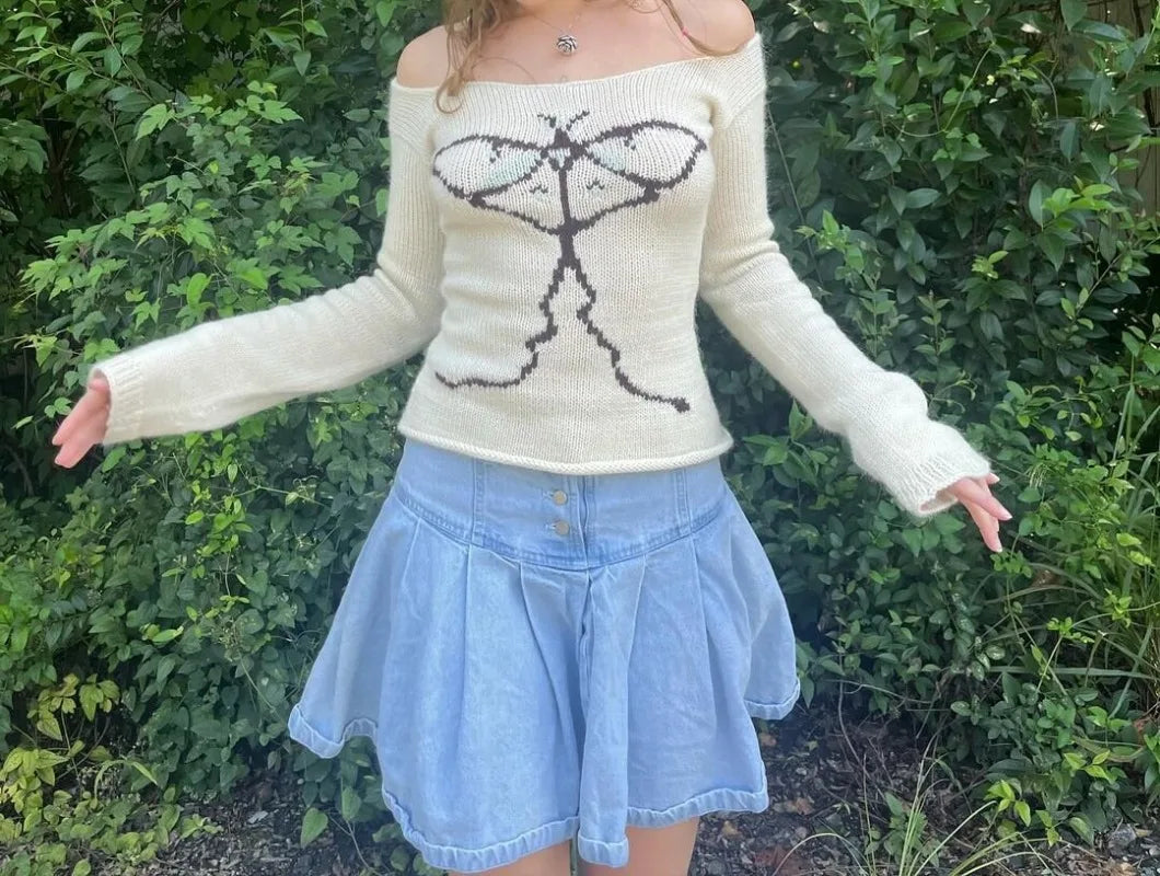 Slash Neck Knitted Harajuku Streetwear Sweaters SA147