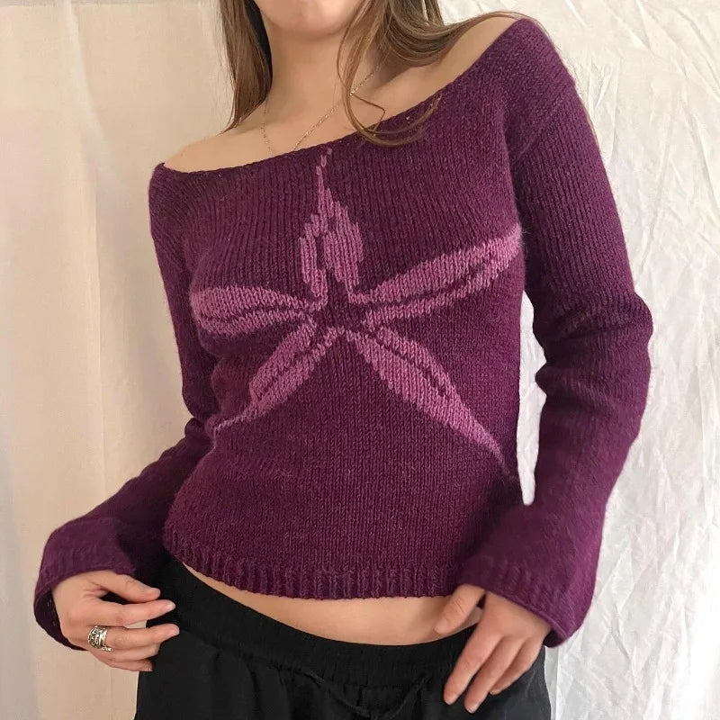 Slash Neck Knitted Harajuku Streetwear Sweaters SA147