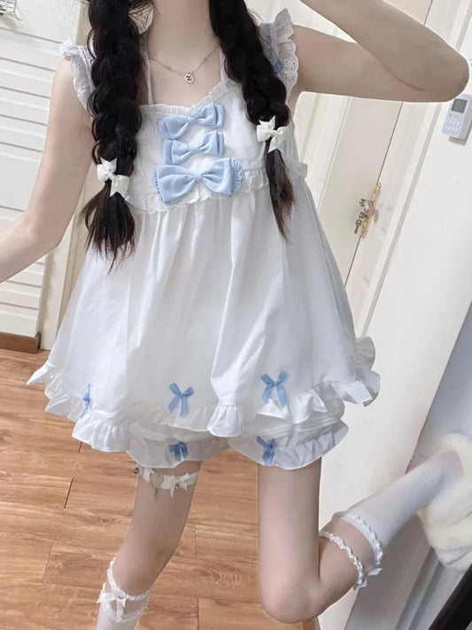 Japanese Soft Girl Strappy Bow Sling Top Shorts SA265
