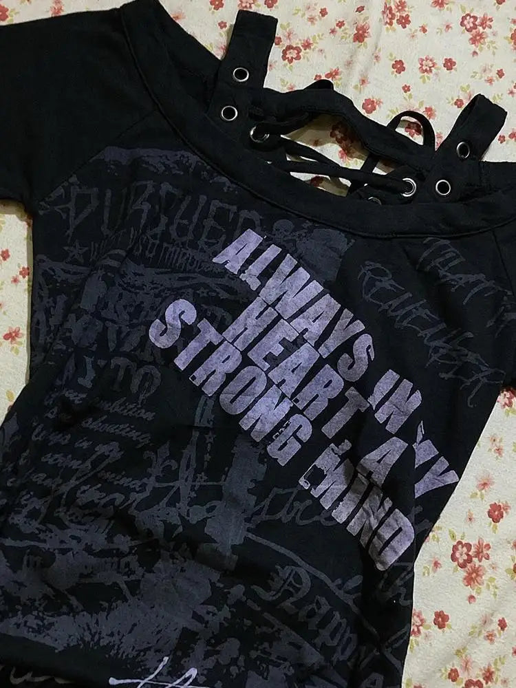 Y2k Aesthetic Gothic Print Women Grunge T-shirts SA125