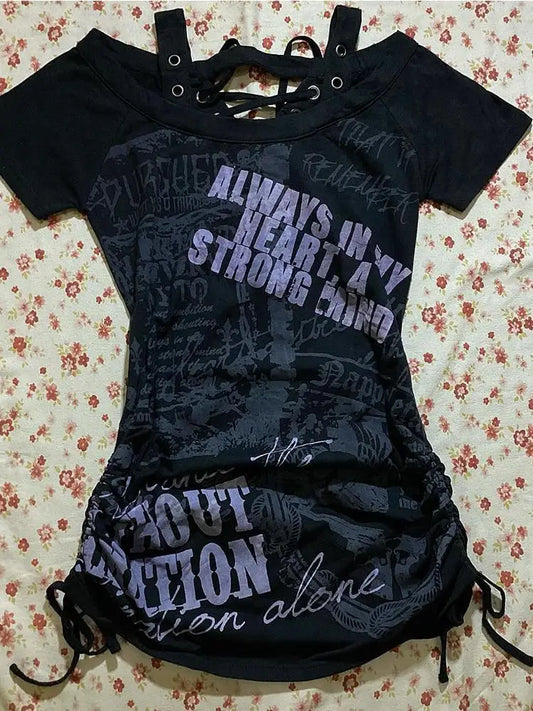 Y2k Aesthetic Gothic Print Women Grunge T-shirts SA125