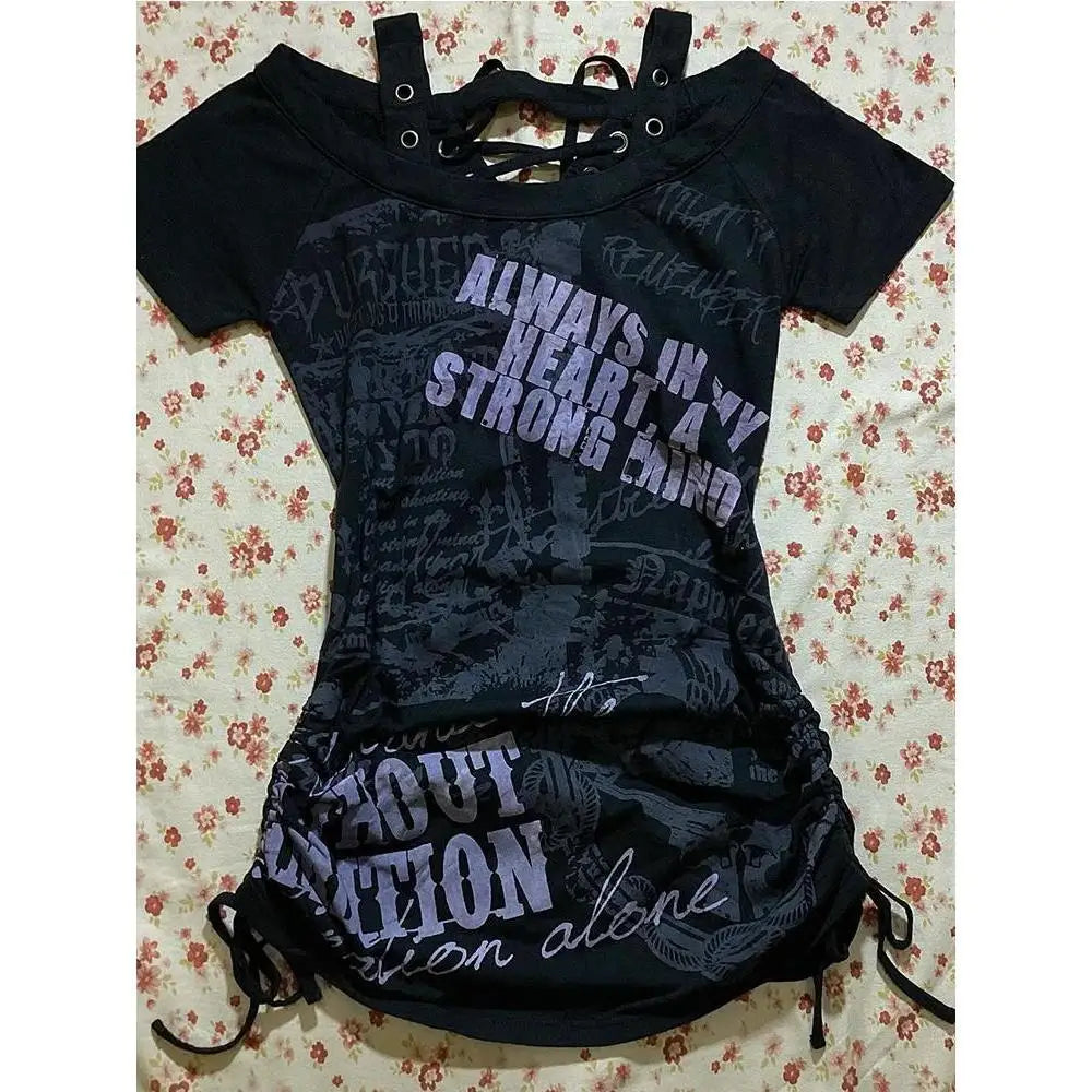 Y2k Aesthetic Gothic Print Women Grunge T-shirts SA125
