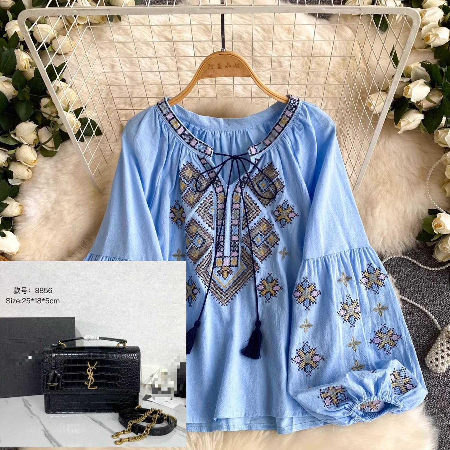 Bohemian heavy embroidery tassel shirt SA802