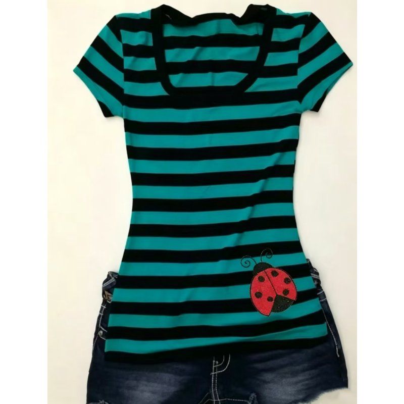 Green Black Stripe Short Sleeve T-shirt  SAB064