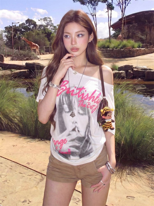 Off-the-shoulder Short-sleeved T-shirt  SA944