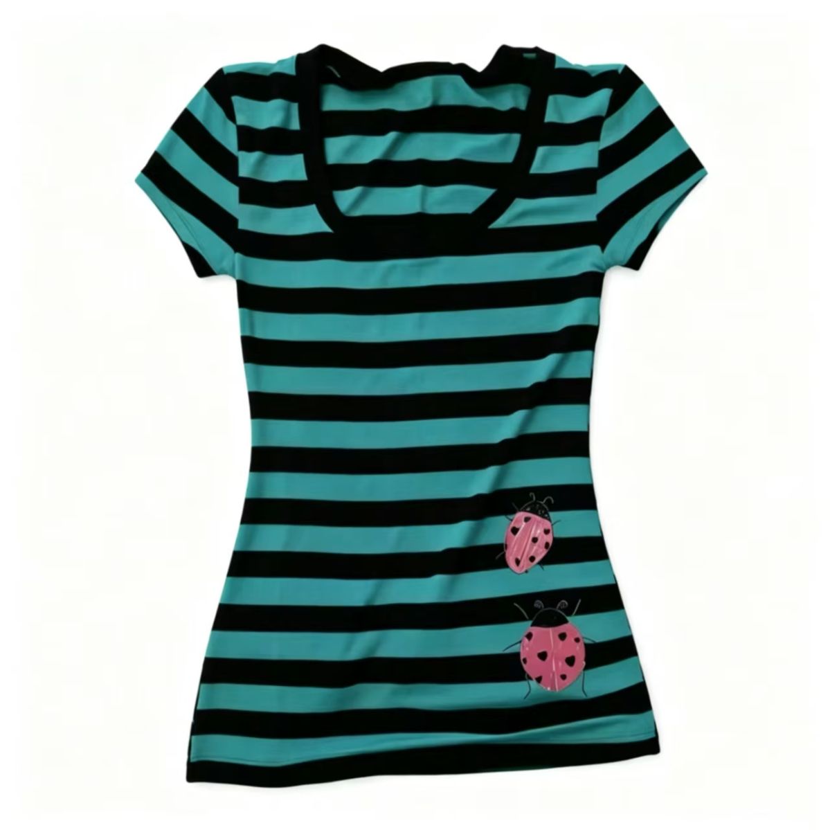 Green Black Stripe Short Sleeve T-shirt  SAB064
