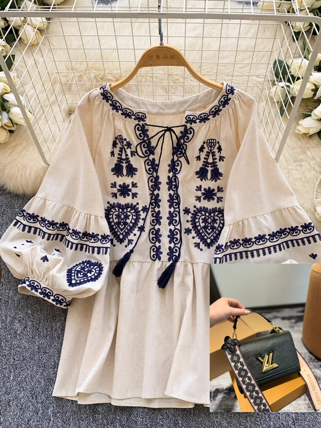 Lace-up Lantern Sleeve Shirt SA803