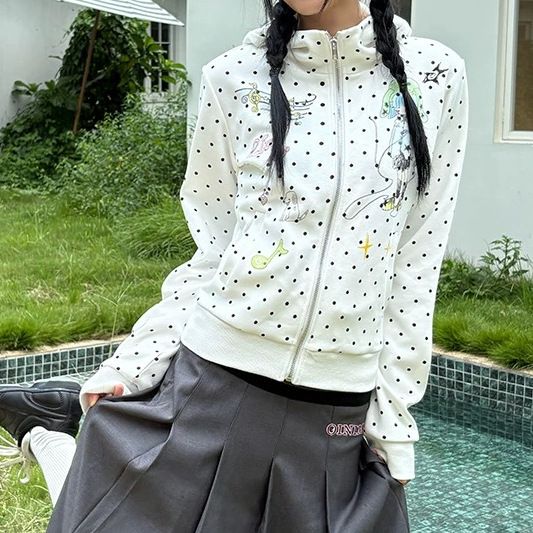 Cartoon Girl Polka Dot Print Hooded Sweater SA663