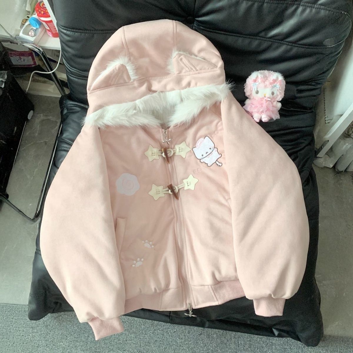 Cat Embroidered Cotton Coat 64H236