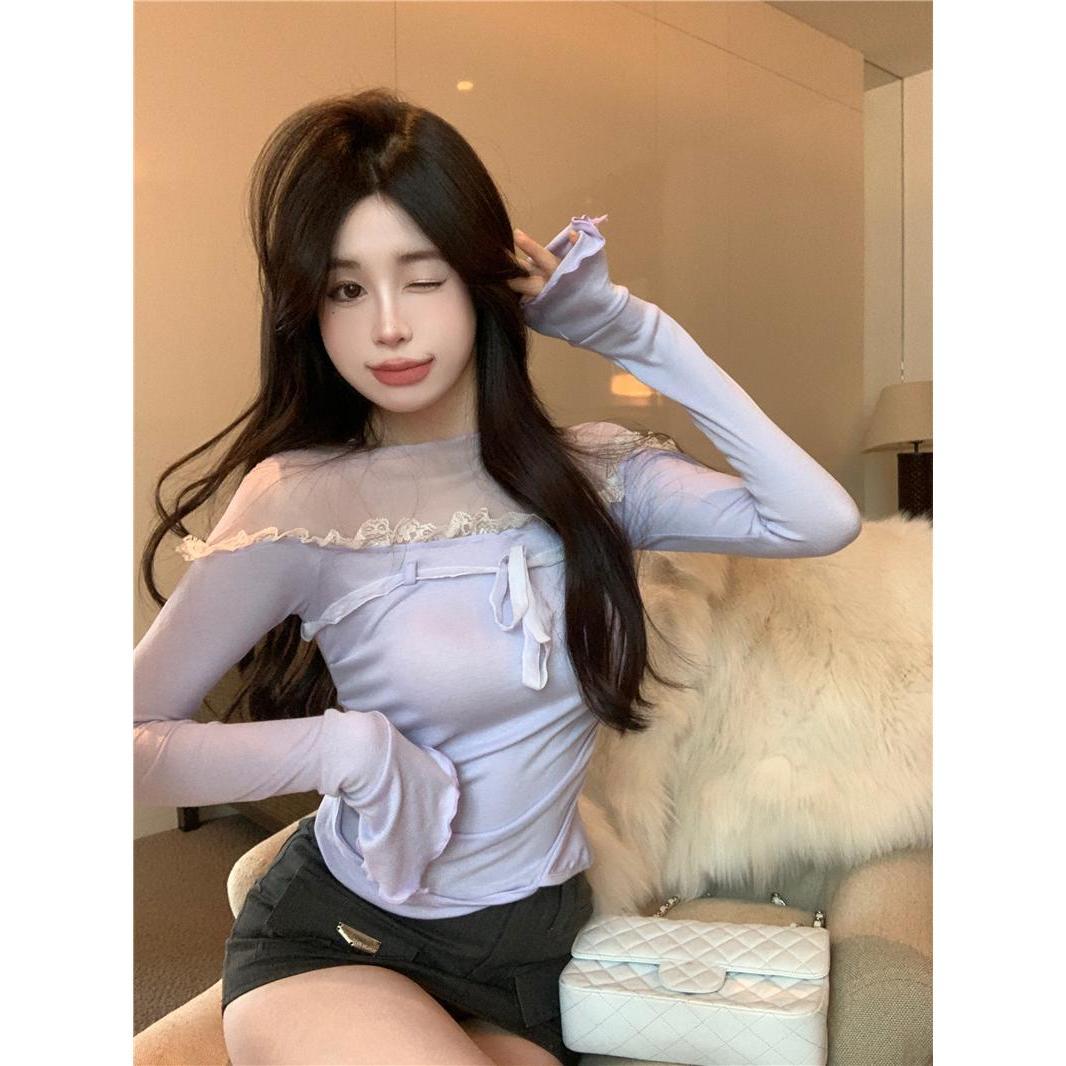 Women's Mesh Patchwork Long-sleeved T-shirt SA864