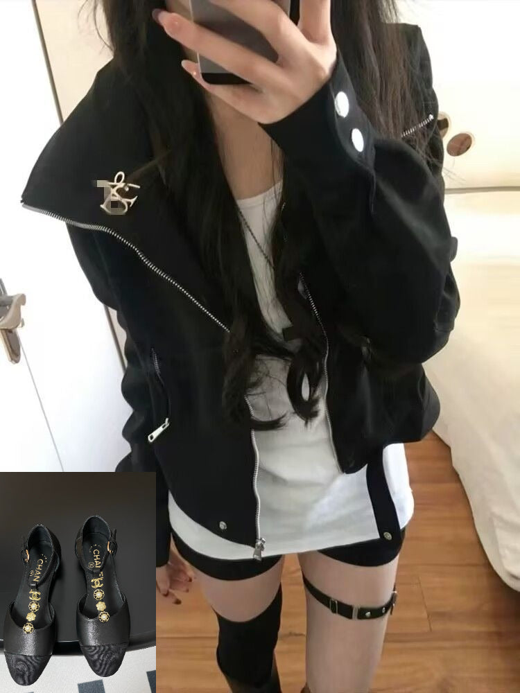 Women's Black Short Lapel Jacket SAB039