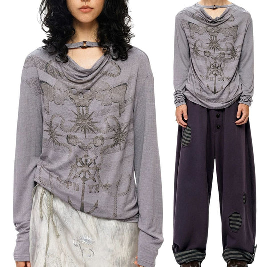 Gray Purple Long-sleeved T-shirt SA677