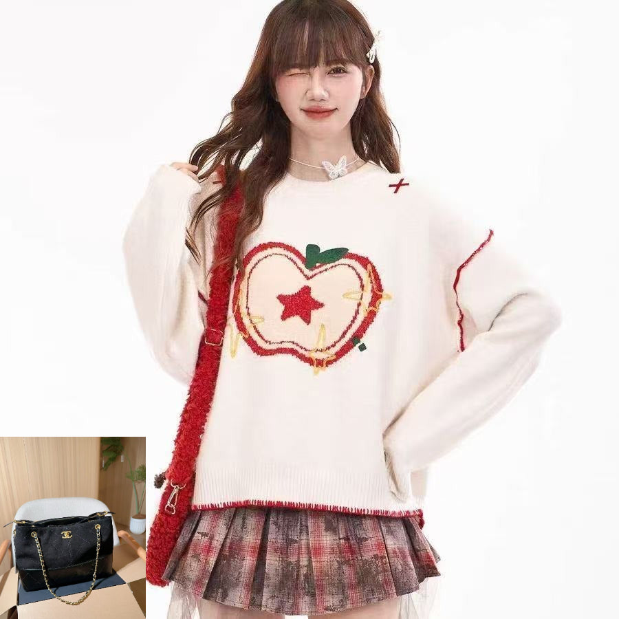 Apple Jacquard Crew Neck Sweater SAB096