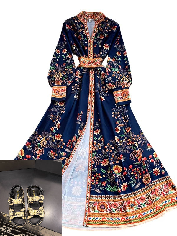 Printed V-neck Long Sleeve Dress SA745