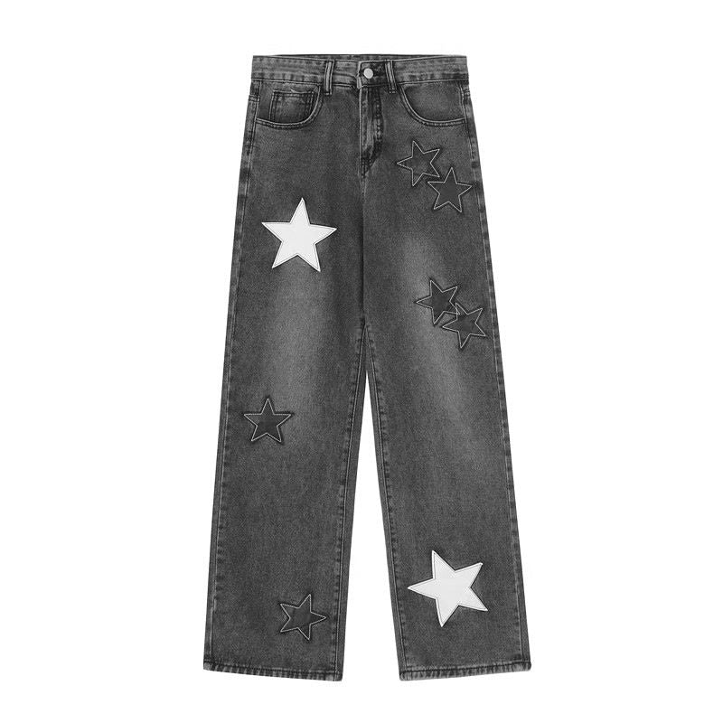 Women Men's Star Patch Jeans US 64D106