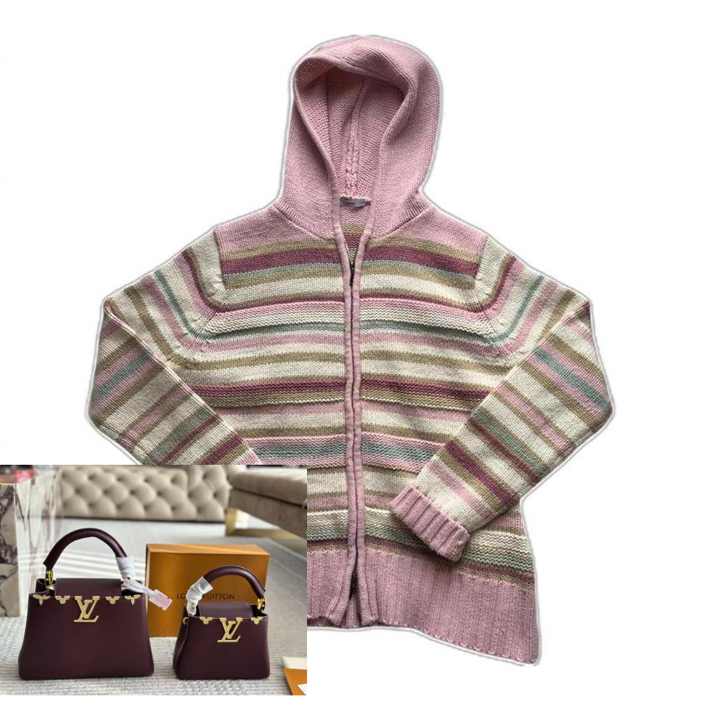 Colorful Striped Hooded Knitted Cardigan SA471/SA472
