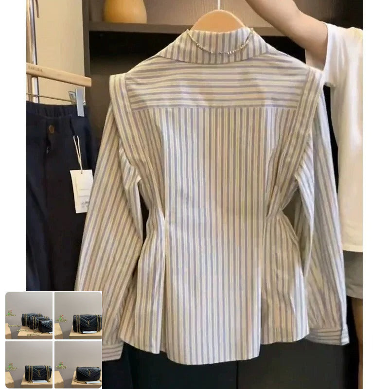 French Style Striped Vest Blouse  SA736/SA737/SA738