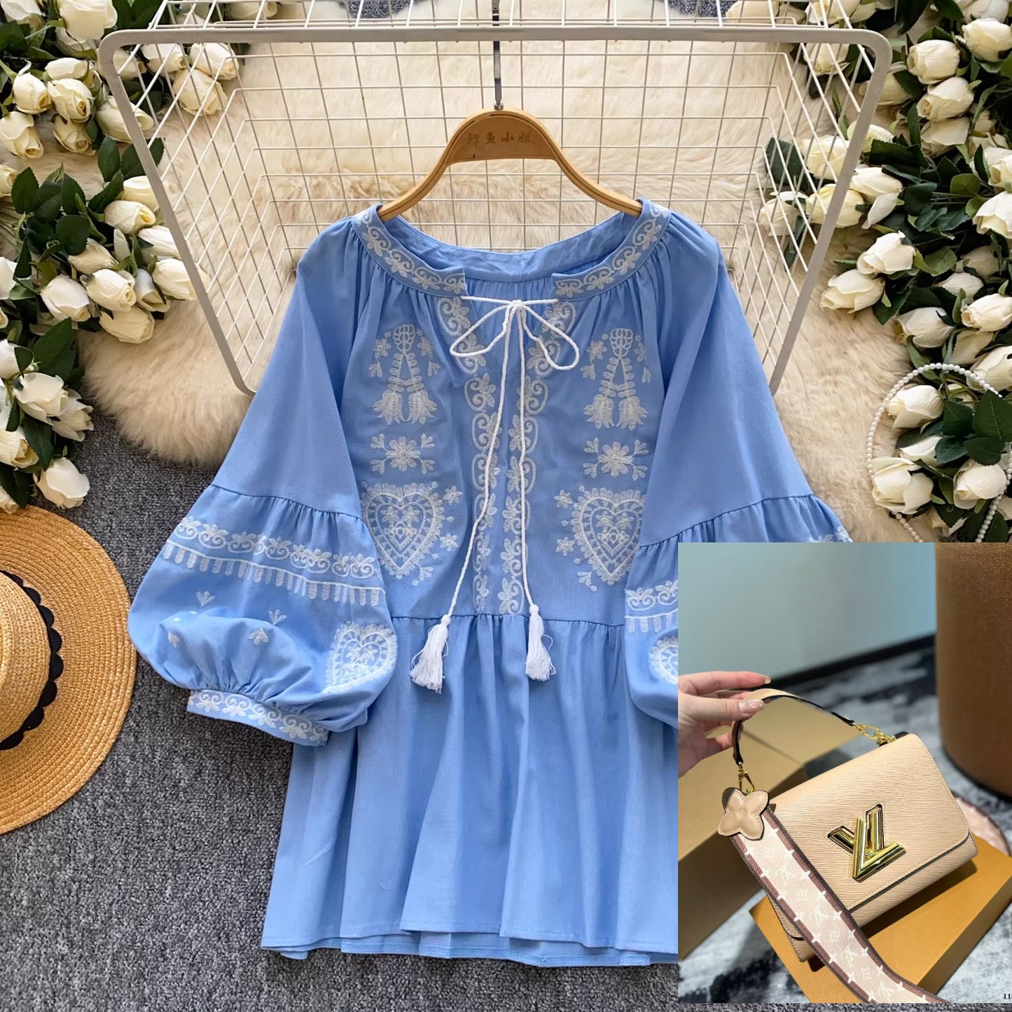 Lace-up Lantern Sleeve Shirt SA803