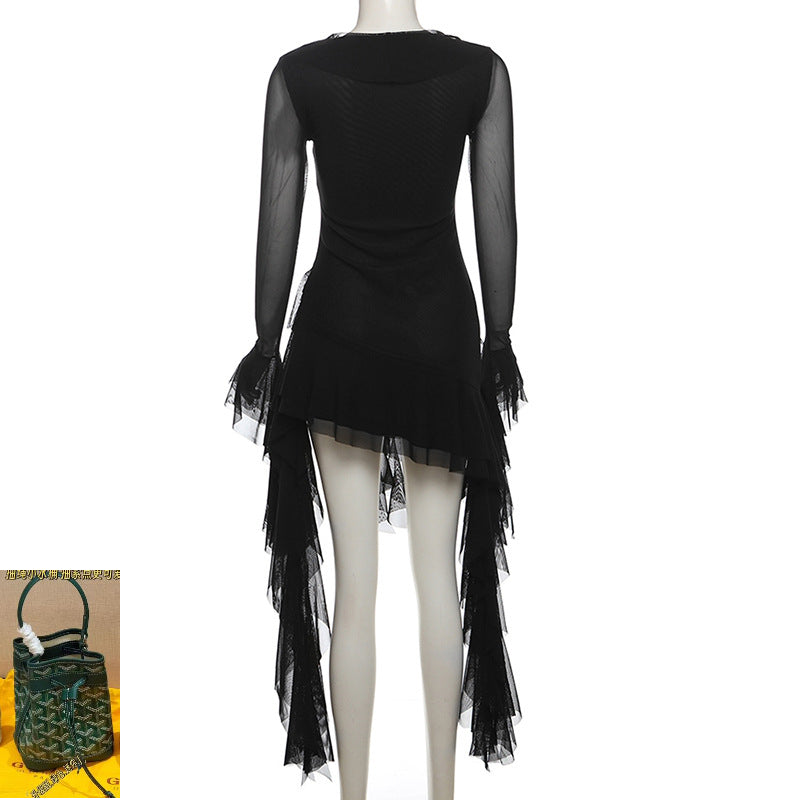 High Waist V-Neck Long Sleeve Dress SA386