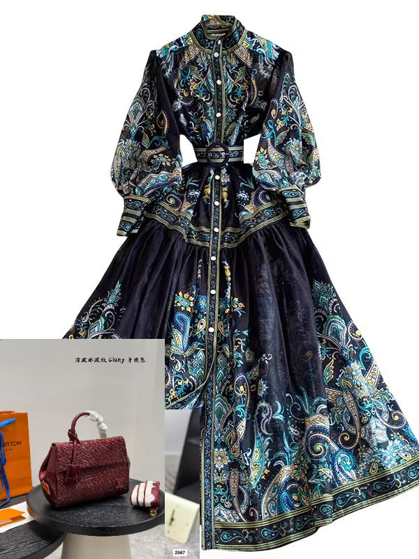 Women's Stand Collar Lantern Sleeve Dress SA755