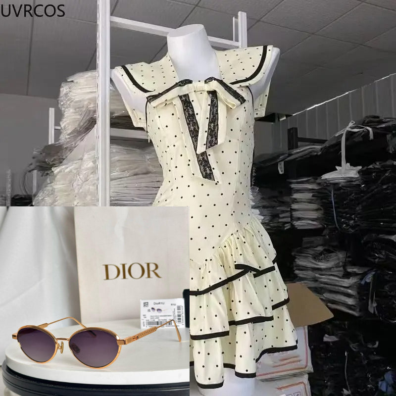 Polka Dot Print Sailor Collar Backless Dresses  SA742
