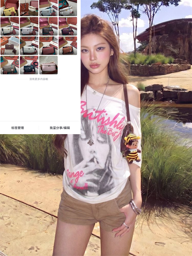 Off-the-shoulder Short-sleeved T-shirt  SA944