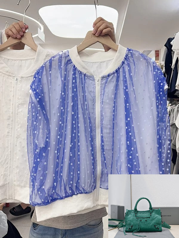 V-neck Lace Polka Dot Mesh Top SA967
