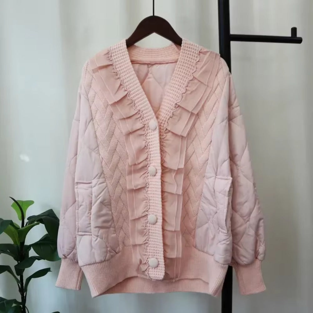 Patchwork Lace 2024 Woman Cardigan V-neck Long Sleeve Ropa Mujer Single Breasted Outerwears Autumn Winter Sweater Cardigans