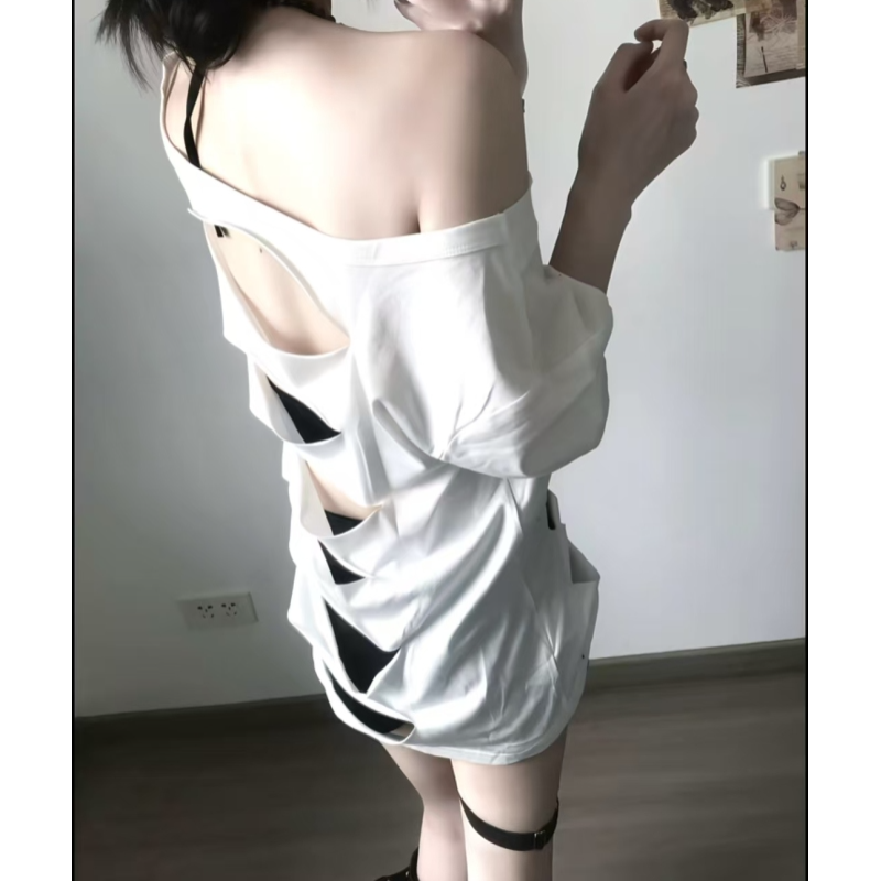 Backless Printed Short-sleeve T-shirt SAB043