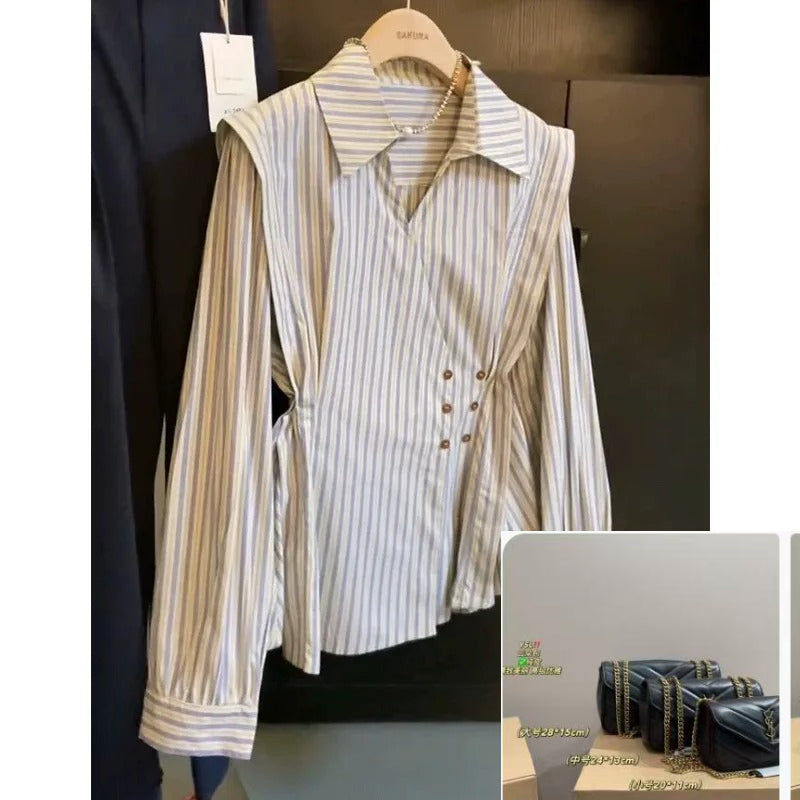 French Style Striped Vest Blouse  SA736/SA737/SA738