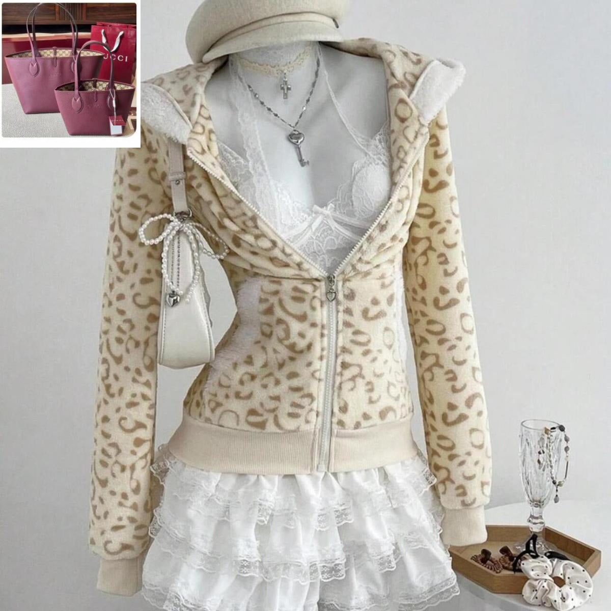 Leopard Print Hooded Cardigan Sweater Jacket SA645-SA646