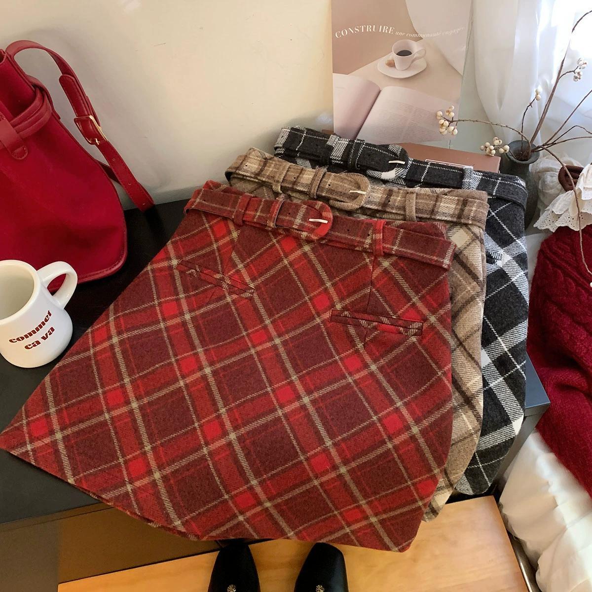 Plaid Woolen Skirt SAB215