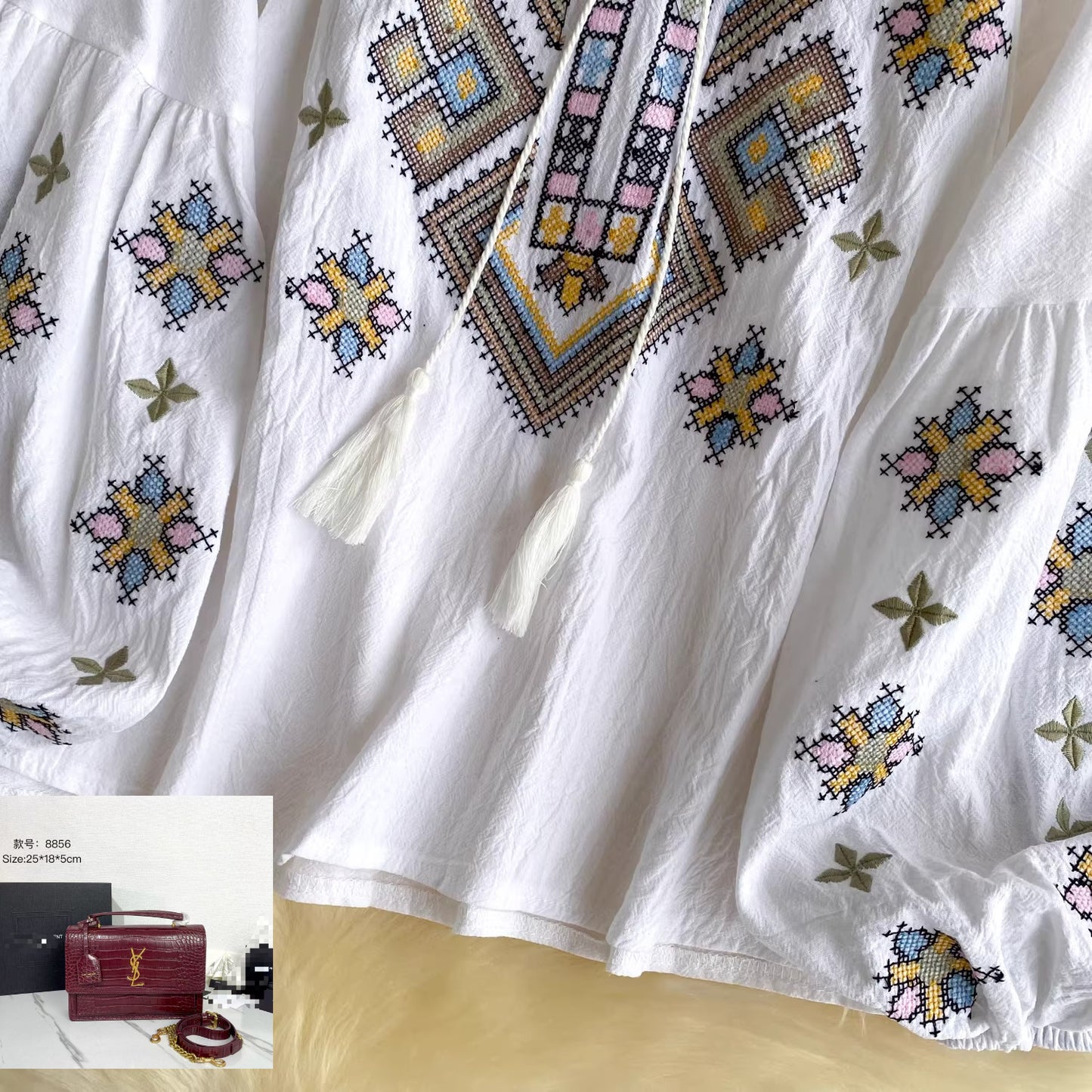 Bohemian heavy embroidery tassel shirt SA802