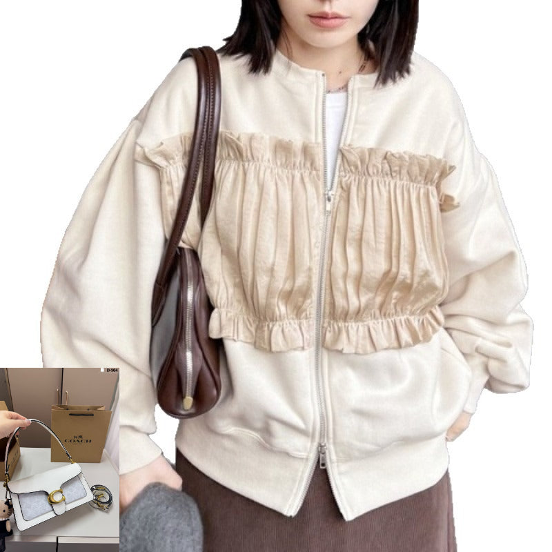 Loose Splicing Crew Neck Fleece Thickened Sweater SA613