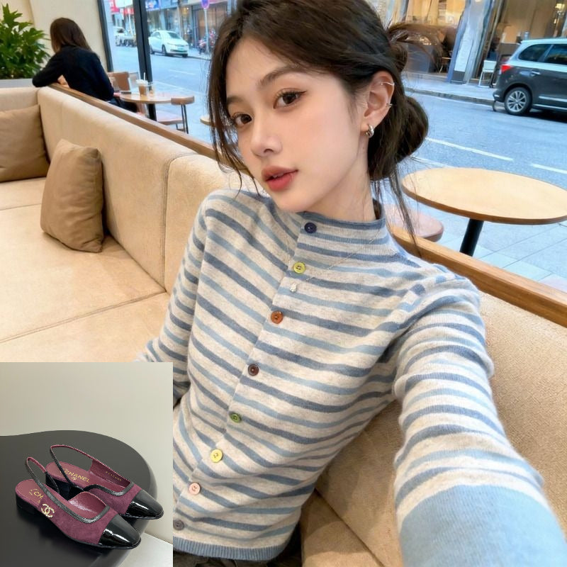 Striped Slimming Knit Cardigan SAB118