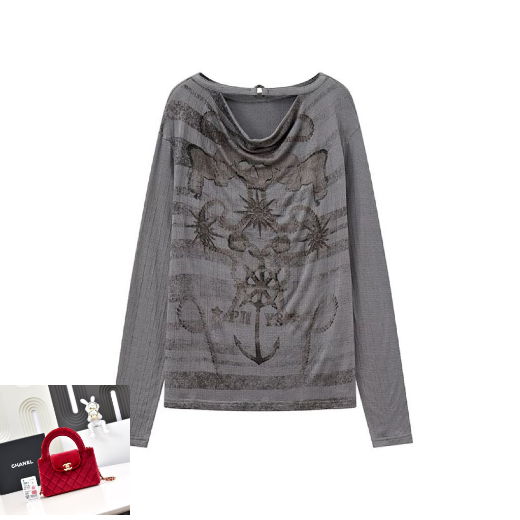 Gray Purple Long-sleeved T-shirt SA677
