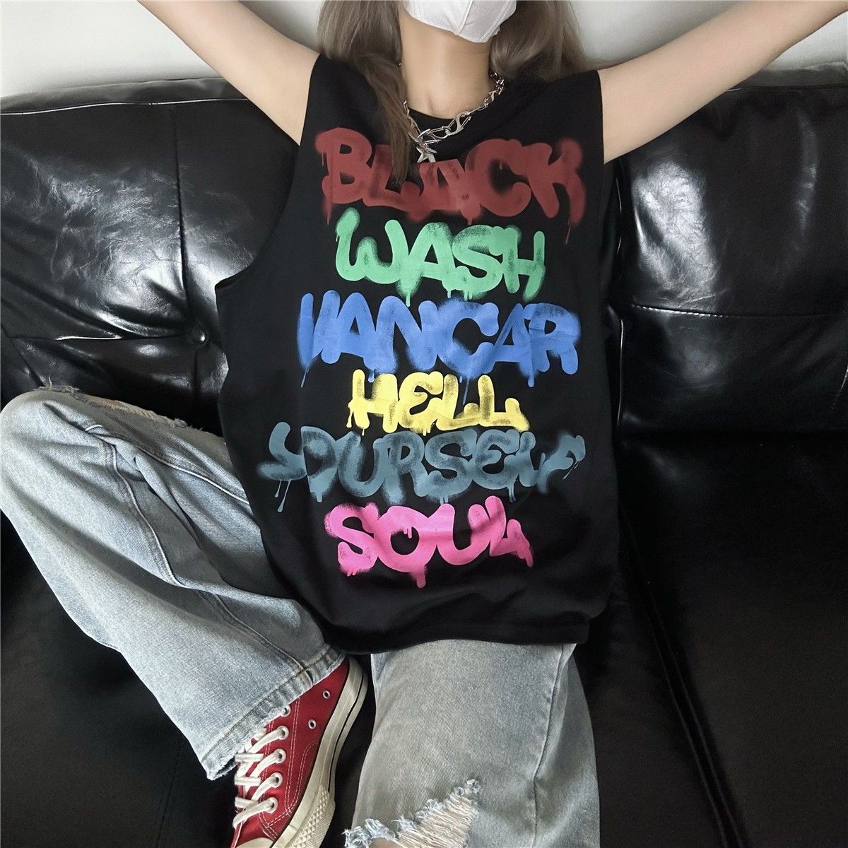 Rainbow Letter Graffiti Vest  SA832