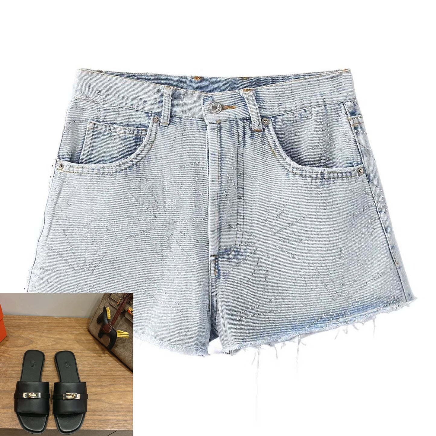 High-waisted A-line Denim Shorts SA988
