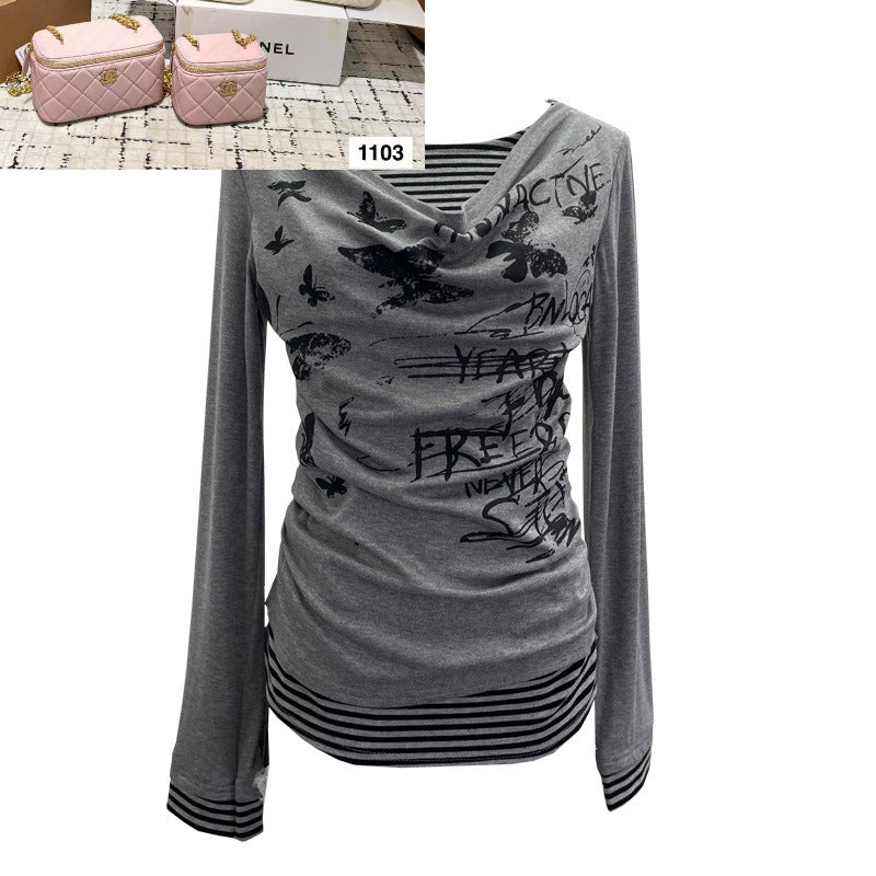 Fake Two-piece Striped Long-sleeved T-shirt SA654/SA655