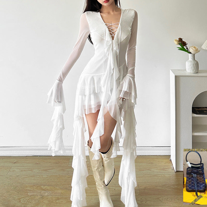 High Waist V-Neck Long Sleeve Dress SA386