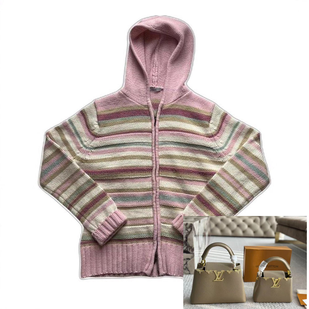 Colorful Striped Hooded Knitted Cardigan SA471/SA472