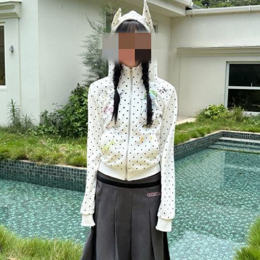 Cartoon Girl Polka Dot Print Hooded Sweater SA663