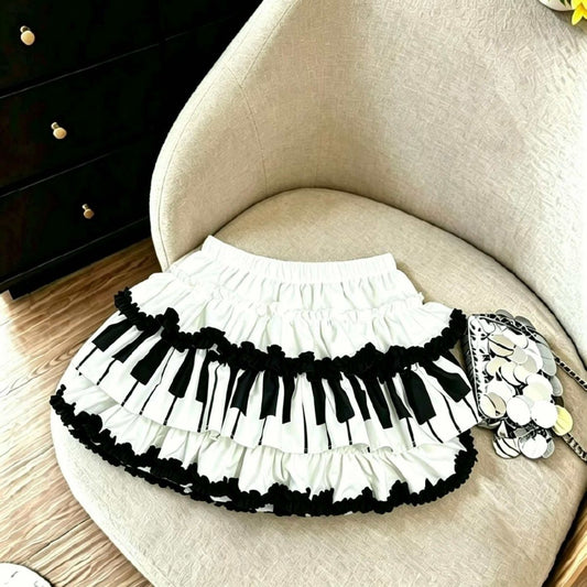 Black and White Piano Key Midi Skirt  SAB017