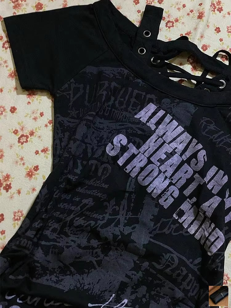 Y2k Aesthetic Gothic Print Women Grunge T-shirts SA125