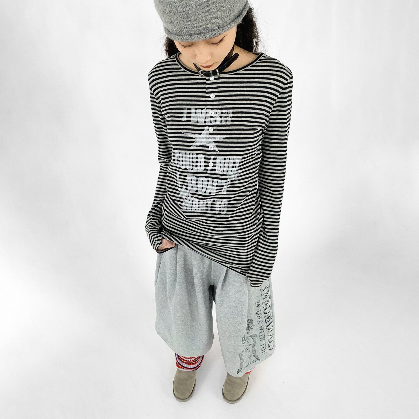 Striped Letter Print Star Long Sleeve T-Shirt SA661