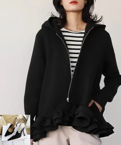 Autumn and Winter Lotus Leaf Hem Zipper Sweater  SA605
