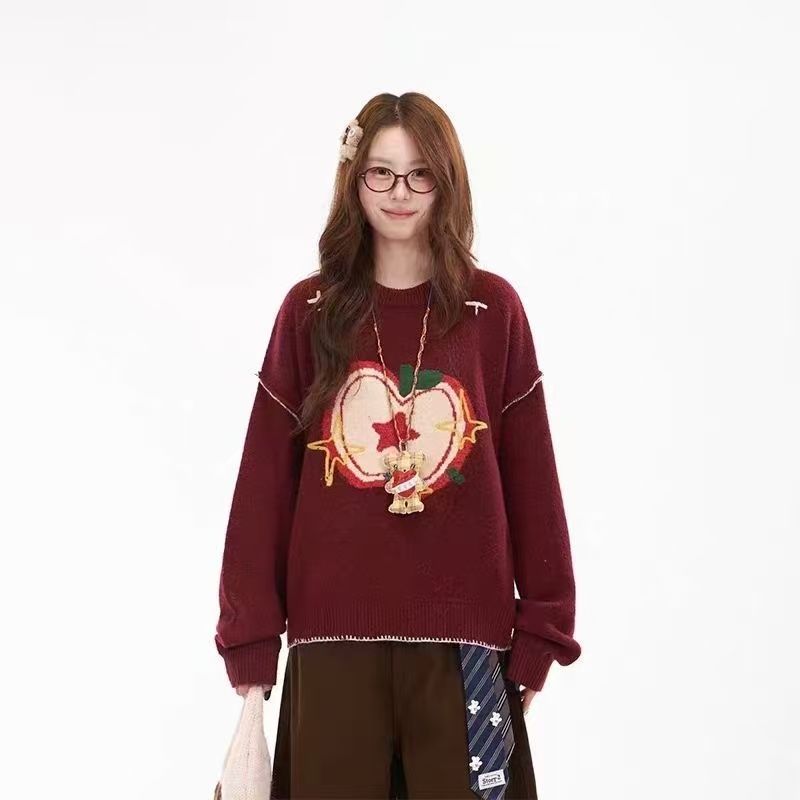 Apple Jacquard Crew Neck Sweater SAB096