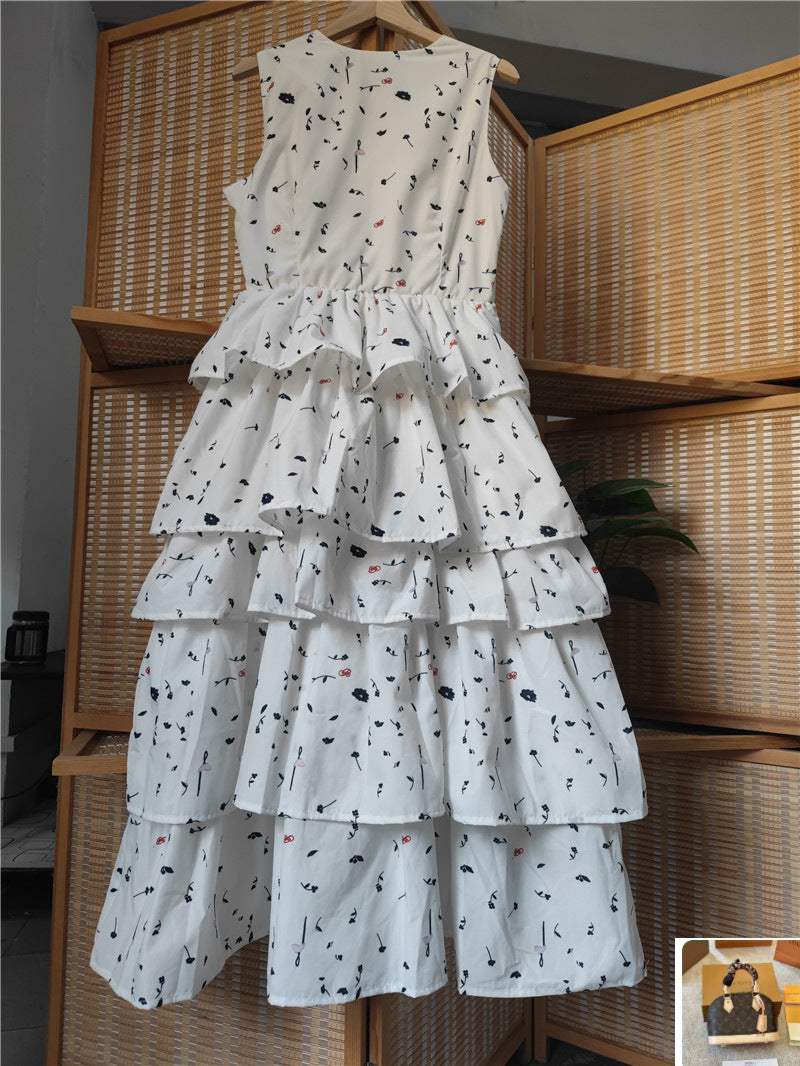 Sleeveless sweet print A-shaped skirt SA319